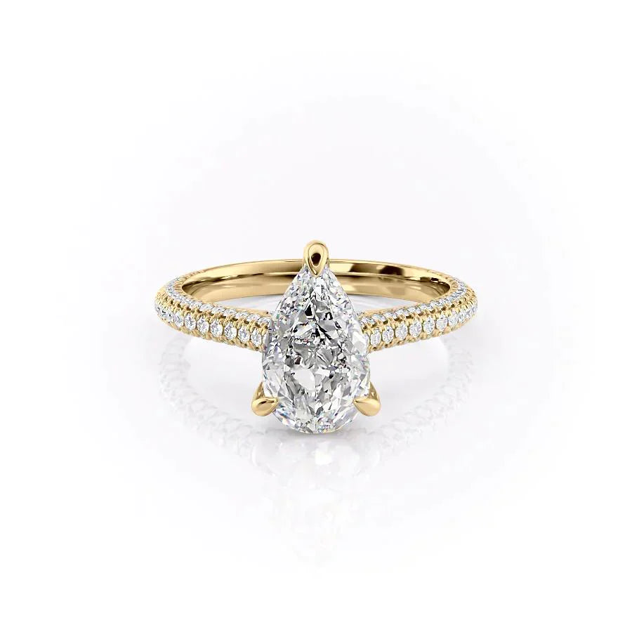 The Rachel Set With A 1 Carat Pear 18K Yellow Gold Lab Diamond