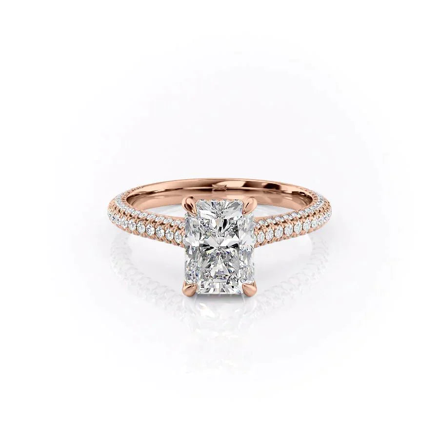 The Rachel Set  With A 1 Carat Radiant 14K Rose Gold Moissanite
