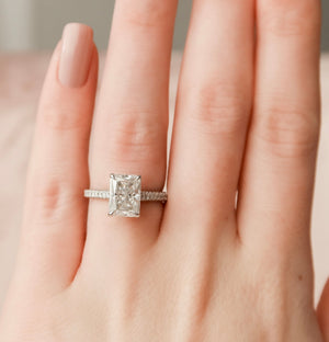 The Rachel Set With A 2 Carat Radiant 18K White Gold Lab Diamond