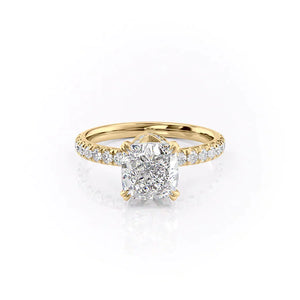 The Sofia Set With A 3 Carat Cushion 18K Yellow Gold Lab Diamond