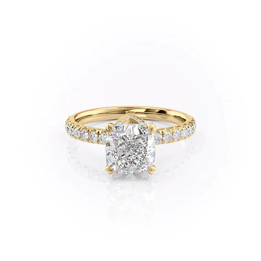 The Sofia Set With A 1 Carat Cushion 18K Yellow Gold Lab Diamond