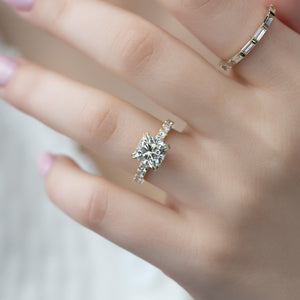 The Sofia Set With A 1 Carat Cushion 18K Yellow Gold Lab Diamond