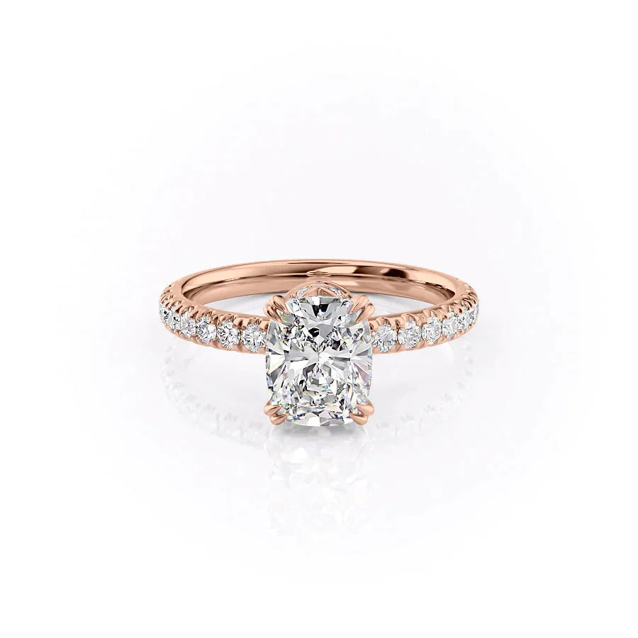 The Sofia Set  With A 4 Carat E. Cushion 18K Rose Gold Moissanite