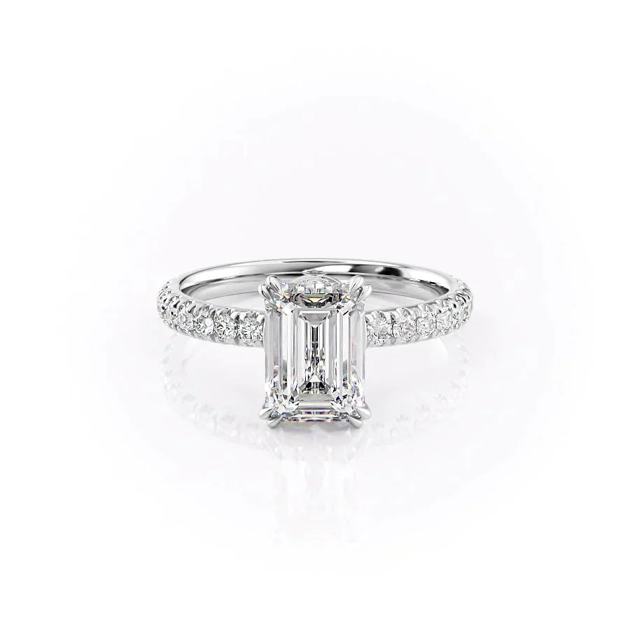 The Sofia Set  With A 1.5 Carat Emerald 14K White Gold Moissanite