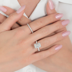 The Sofia Set  With A 3 Carat Emerald 14K White Gold Moissanite