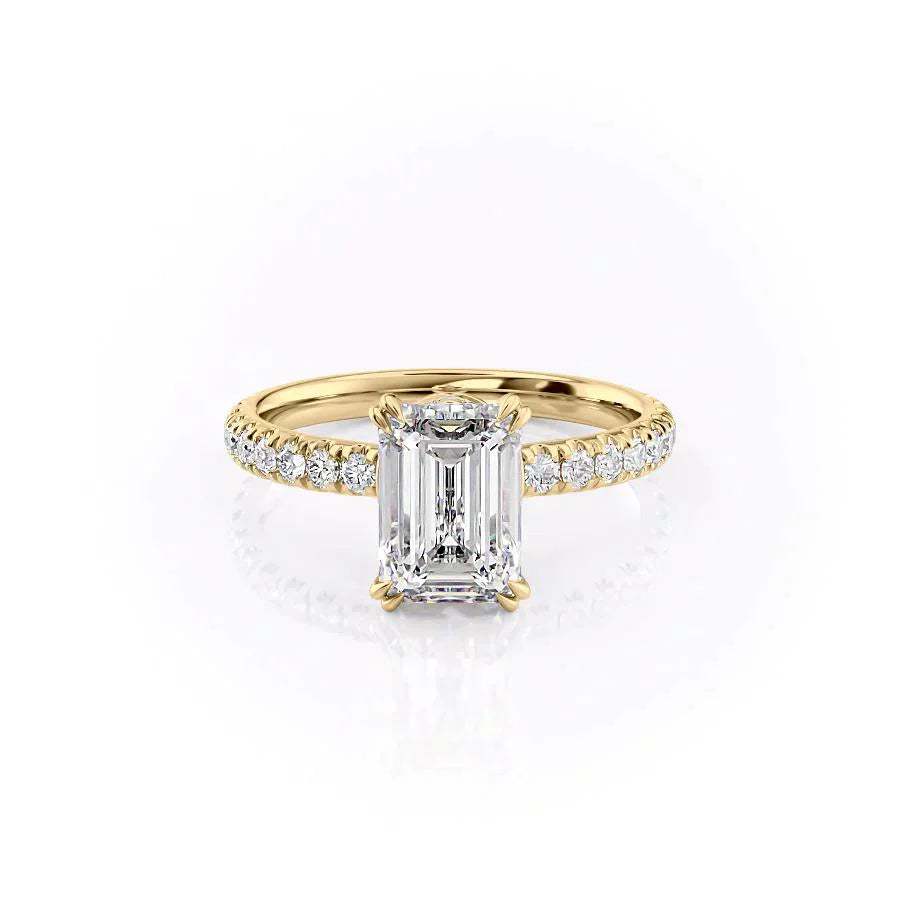 The Sofia Set  With A 3 Carat Emerald 18K Yellow Gold Moissanite