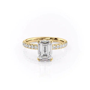 The Sofia Set  With A 4.5 Carat Emerald 14K Yellow Gold Moissanite