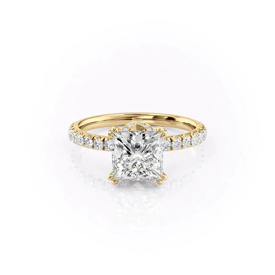 The Sofia Set  With A 3 Carat Princess 18K Yellow Gold Moissanite