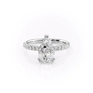 The Sofia Set  With A 4 Carat Pear 14K White Gold Moissanite