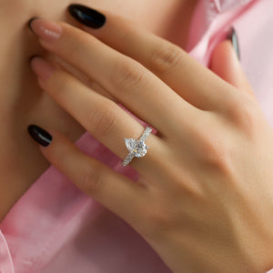The Sofia Set  With A 3 Carat Pear 18K White Gold Moissanite