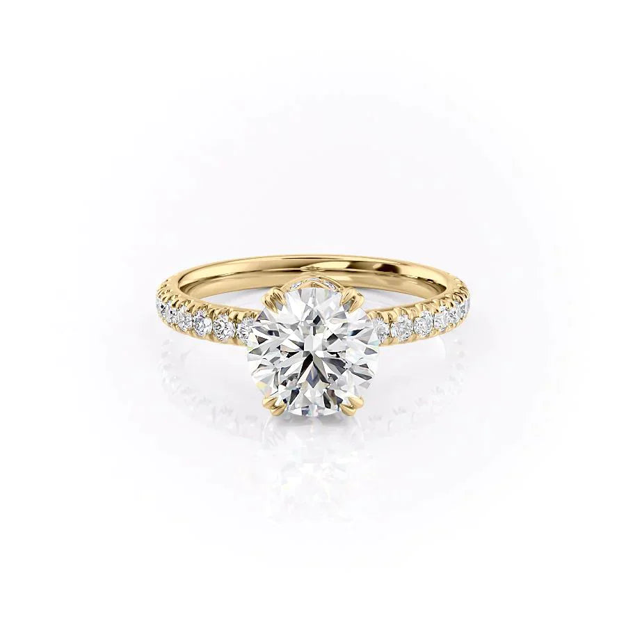 The Sofia Set  With A 4.5 Carat Round 14K Yellow Gold Moissanite