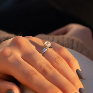 The Kamellie Set  With A 1.5 Carat Cushion 14K White Gold Moissanite