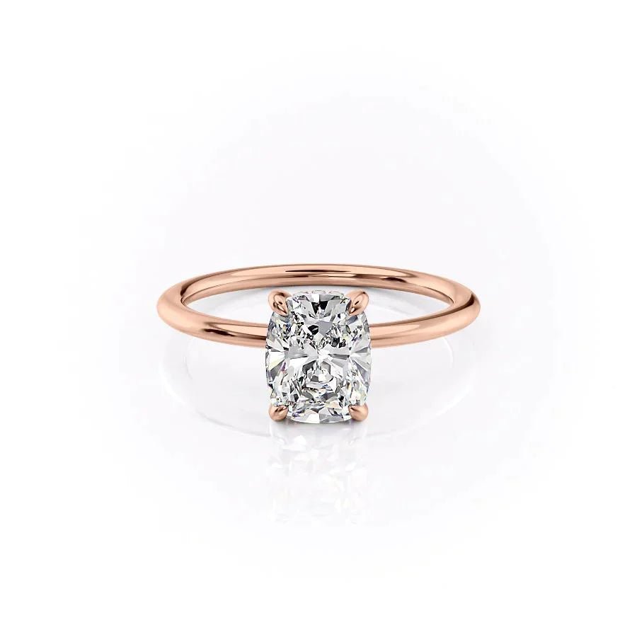 The Kamellie Set With A 1 Carat E. Cushion 14K Rose Gold Lab Diamond