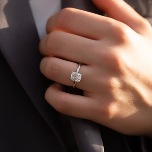 The Kamellie Set With A 1 Carat E. Cushion 14K White Gold Lab Diamond