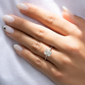 The Kamellie Set With A 1 Carat E. Cushion 18K White Gold Lab Diamond