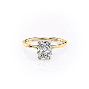 The Kamellie Set With A 1 Carat E. Cushion 14K Yellow Gold Lab Diamond