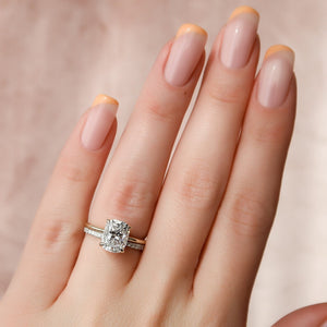 The Kamellie Set With A 1 Carat E. Cushion 14K Yellow Gold Lab Diamond