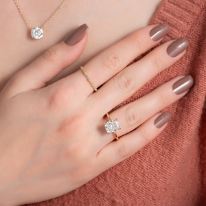 The Kamellie Set With A 1 Carat E. Cushion 14K Yellow Gold Lab Diamond