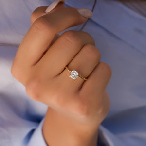 The Kamellie Set With A 1.5 Carat E. Cushion 14K Yellow Gold Lab Diamond