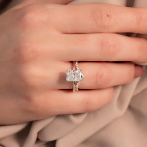 The Kamellie Set  With A 1.5 Carat Radiant 18K White Gold Moissanite