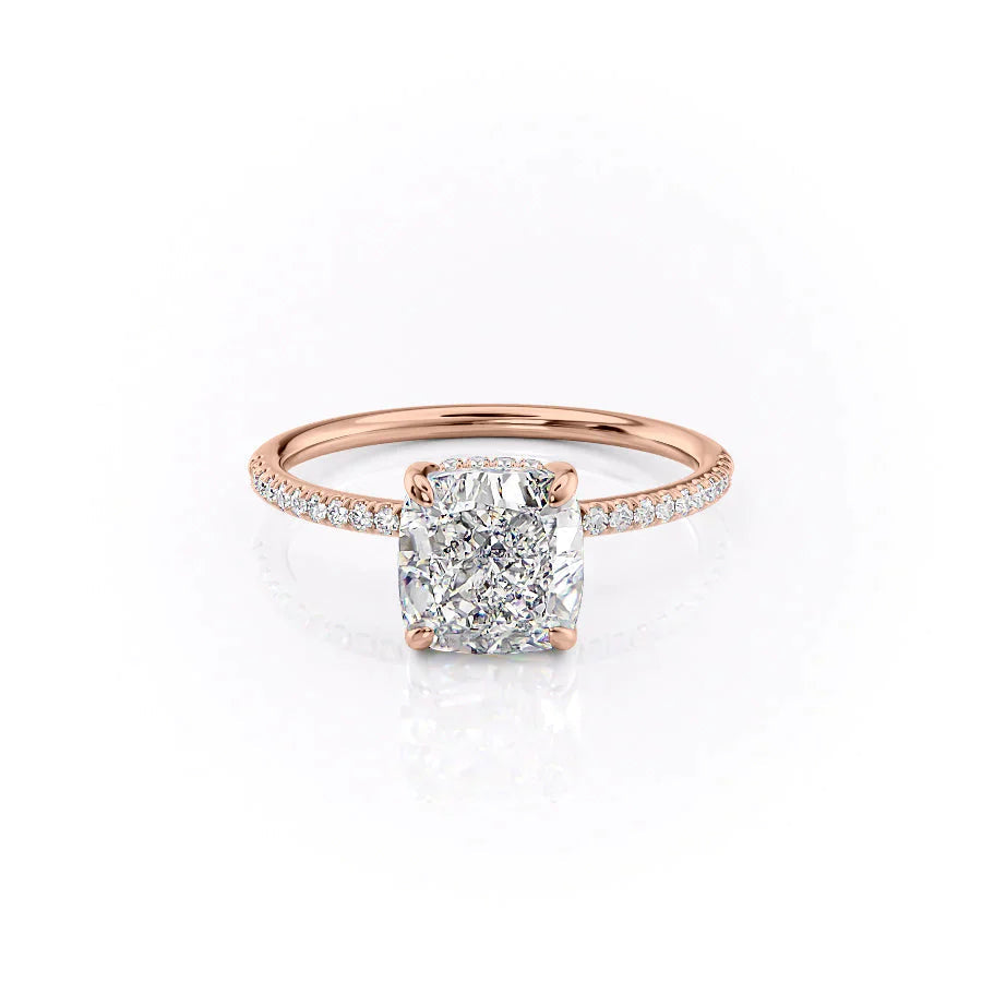The Pave Natalie Set With A 2.5 Carat Cushion 14K Rose Gold Lab Diamond