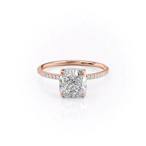 The Pave Kamellie Set With A 2.5 Carat Cushion 14K Rose Gold Lab Diamond