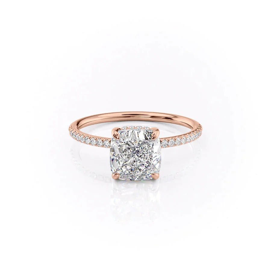 The Pave Kamellie Set  With A 2.5 Carat Cushion 14K Rose Gold Moissanite