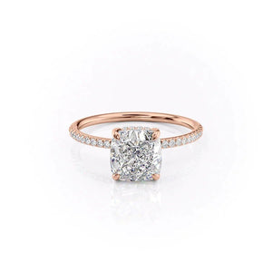 The Pave Kamellie Set  With A 3.5 Carat Cushion 14K Rose Gold Moissanite