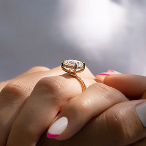 The Pave Kamellie Set  With A 3.5 Carat Cushion 14K Rose Gold Moissanite