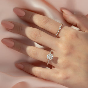 The Pave Kamellie Set  With A 1 Carat Cushion 14K Rose Gold Moissanite