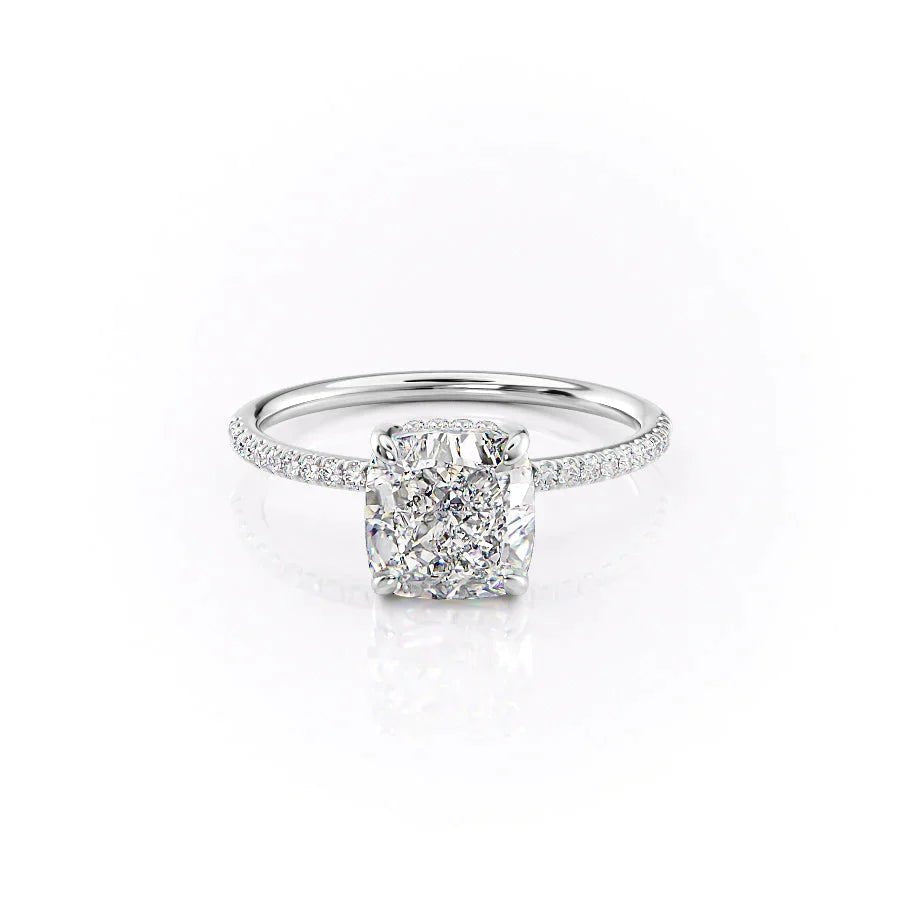 The Pave Kamellie Set  With A 3 Carat Cushion 14K White Gold Moissanite