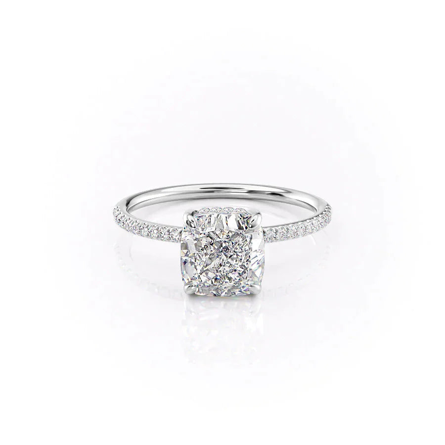 The Pave Kamellie Set With A 1 Carat Cushion 18K White Gold Lab Diamond
