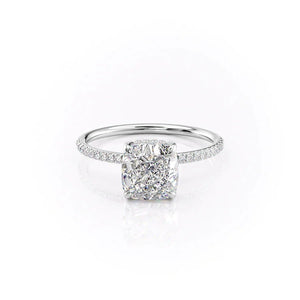 The Pave Kamellie Set  With A 2 Carat Cushion 18K White Gold Moissanite