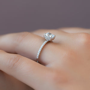 The Pave Kamellie Set With A 1 Carat Cushion 14K White Gold Lab Diamond