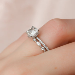 The Pave Kamellie Set  With A 3 Carat Cushion 18K White Gold Moissanite