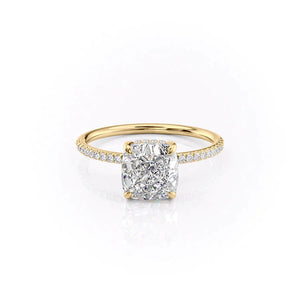 The Pave Kamellie Set  With A 1 Carat Cushion 18K Yellow Gold Moissanite