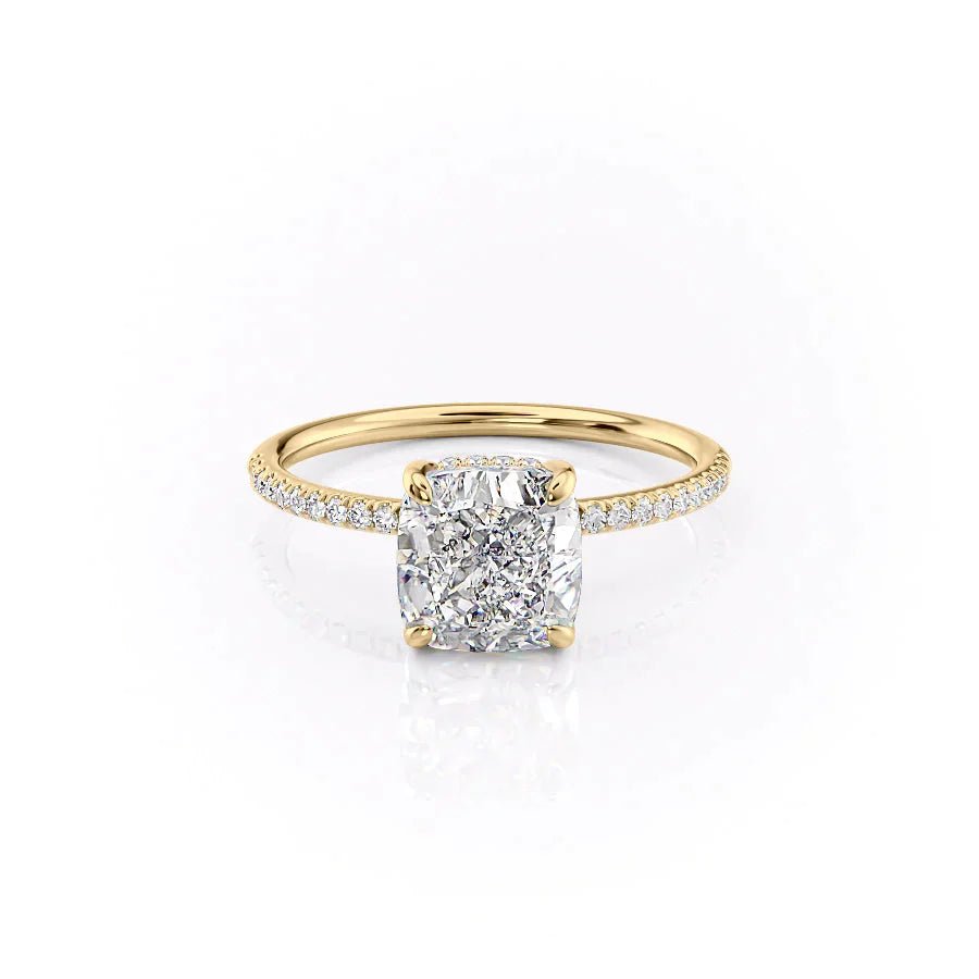 The Pave Kamellie Set  With A 2 Carat Cushion 18K Yellow Gold Moissanite