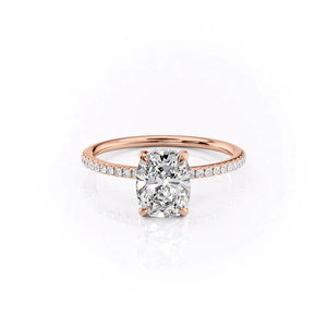 The Pave Kamellie Set With A 2 Carat E. Cushion 14K Rose Gold Lab Diamond