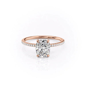The Pave Kamellie Set  With A 2.5 Carat E. Cushion 14K Rose Gold Moissanite