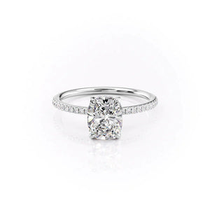 The Pave Kamellie Set With A 1.5 Carat E. Cushion 18K White Gold Lab Diamond
