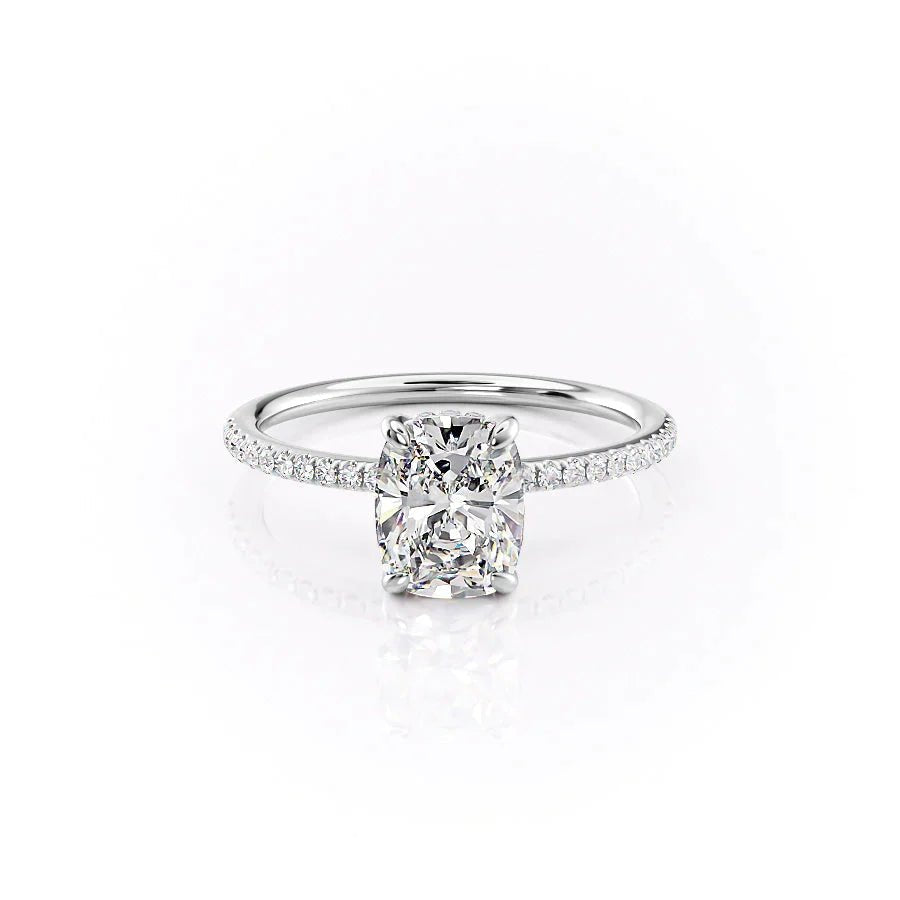 The Pave Kamellie Set  With A 2.5 Carat E. Cushion 18K White Gold Moissanite