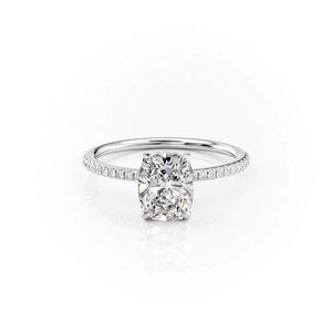 The Pave Kamellie Set  With A 4 Carat E. Cushion 14K White Gold Moissanite