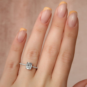 The Pave Kamellie Set With A 2.5 Carat E. Cushion 18K White Gold Lab Diamond