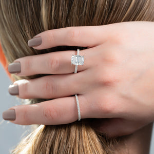 The Pave Kamellie Set With A 1 Carat E. Cushion 18K White Gold Lab Diamond