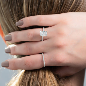 The Pave Kamellie Set  With A 3 Carat E. Cushion 14K White Gold Moissanite