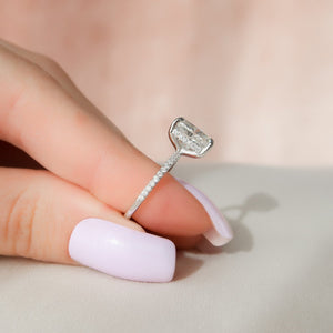 The Pave Kamellie Set  With A 1.5 Carat E. Cushion 14K White Gold Moissanite