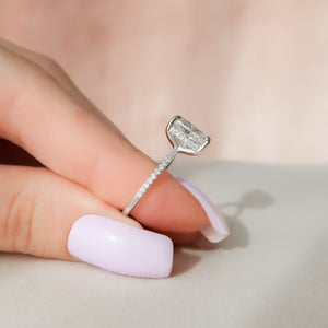 The Pave Kamellie Set With A 1 Carat E. Cushion 14K White Gold Lab Diamond
