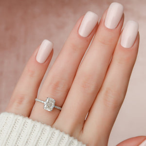The Pave Kamellie Set With A 2.5 Carat E. Cushion 18K White Gold Lab Diamond
