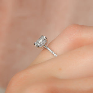 The Pave Kamellie Set  With A 1.5 Carat E. Cushion 18K White Gold Moissanite