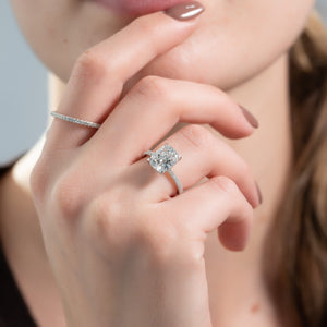 The Pave Kamellie Set With A 3 Carat E. Cushion 14K White Gold Lab Diamond